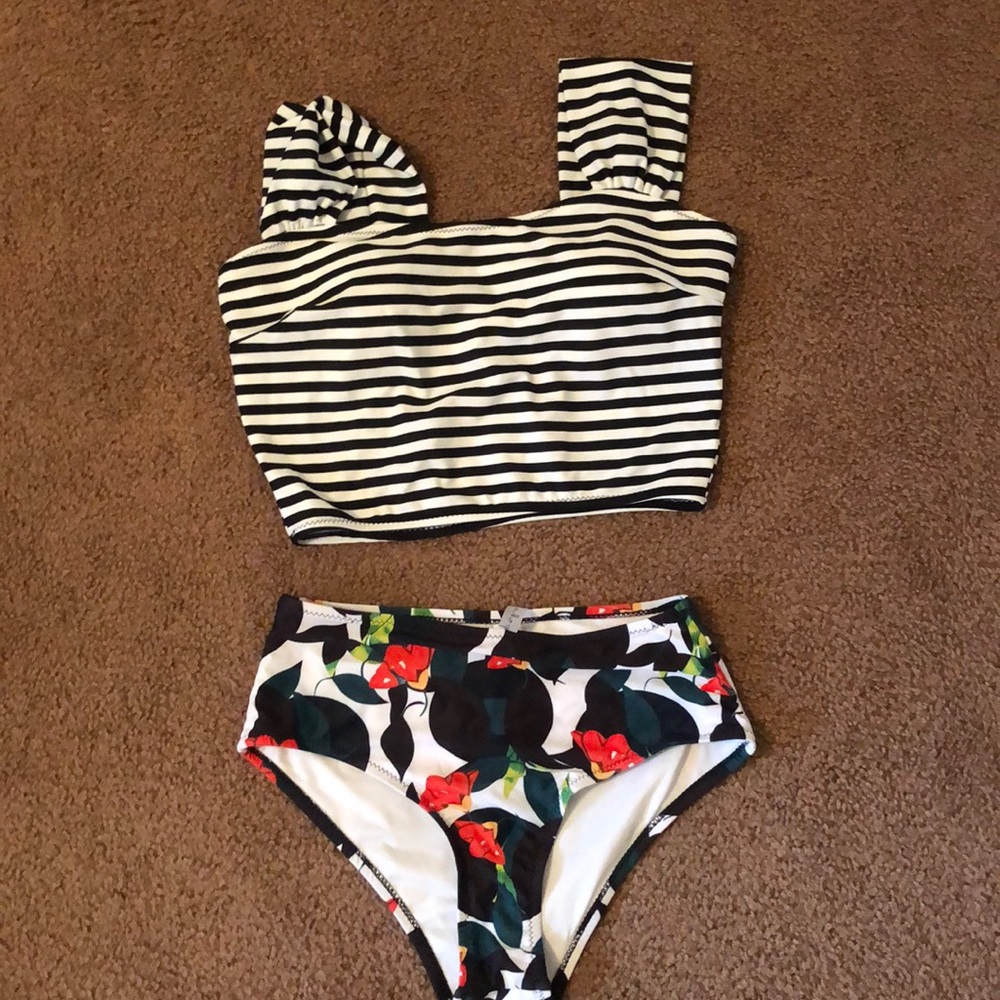 High waisted crop top swim suit
